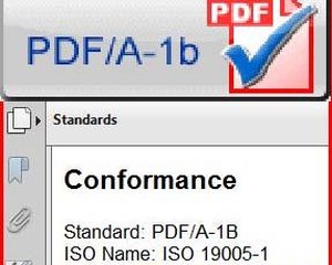 PDF/A-1b conformance check showing ISO 19005-1 verification succeeded