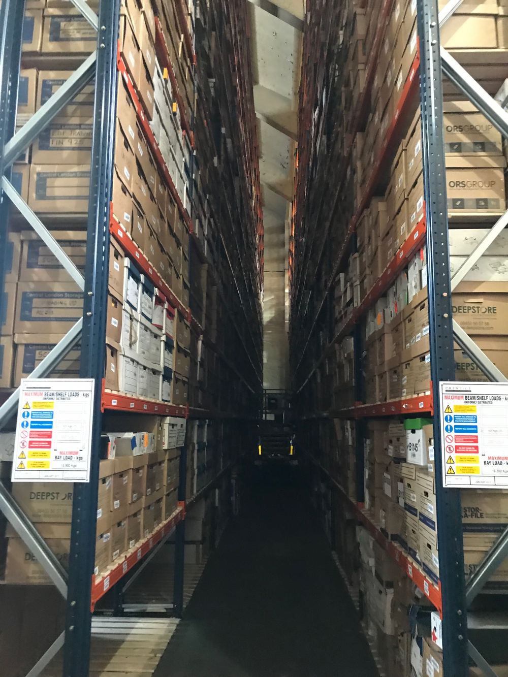 Secure barcoded document storage racking at Stor-a-File