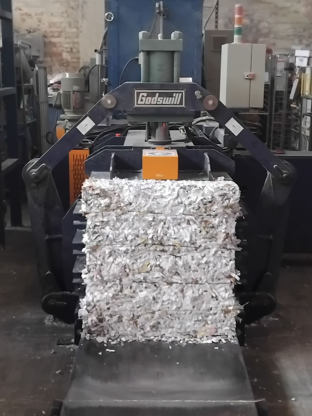 Secure shredding bale at Stor-a-File destruction plant